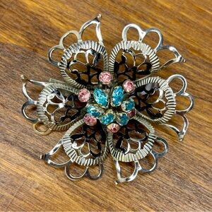 Bond Boyd Sterling Floral Brooch with Pink and Blue Stones